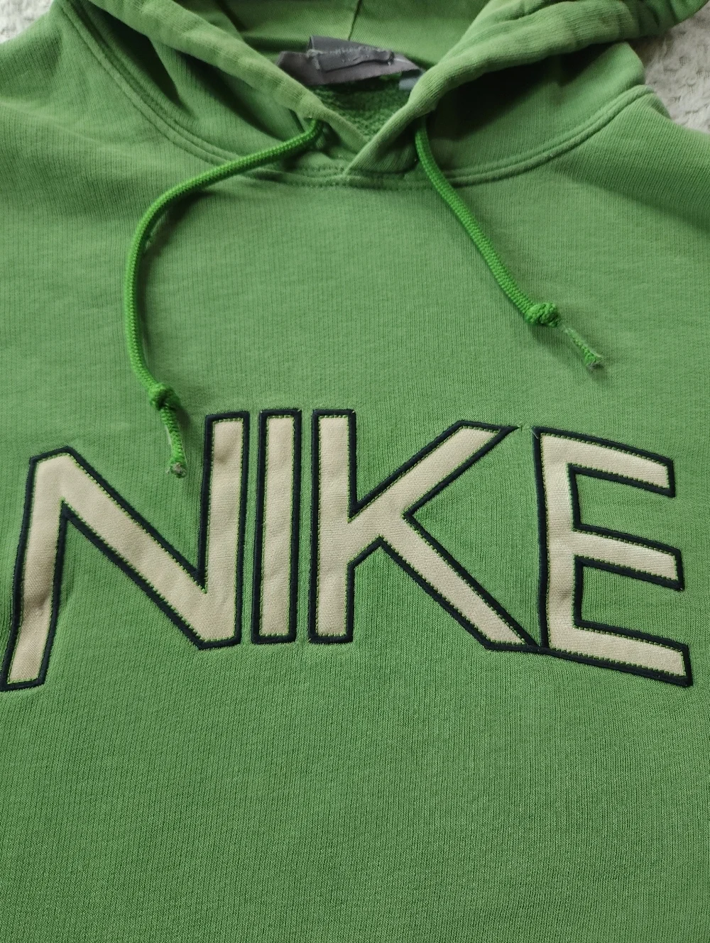 Vintage Y2k Nike Hoodie Mens L Green Pullover Silver Tag Spellout Center